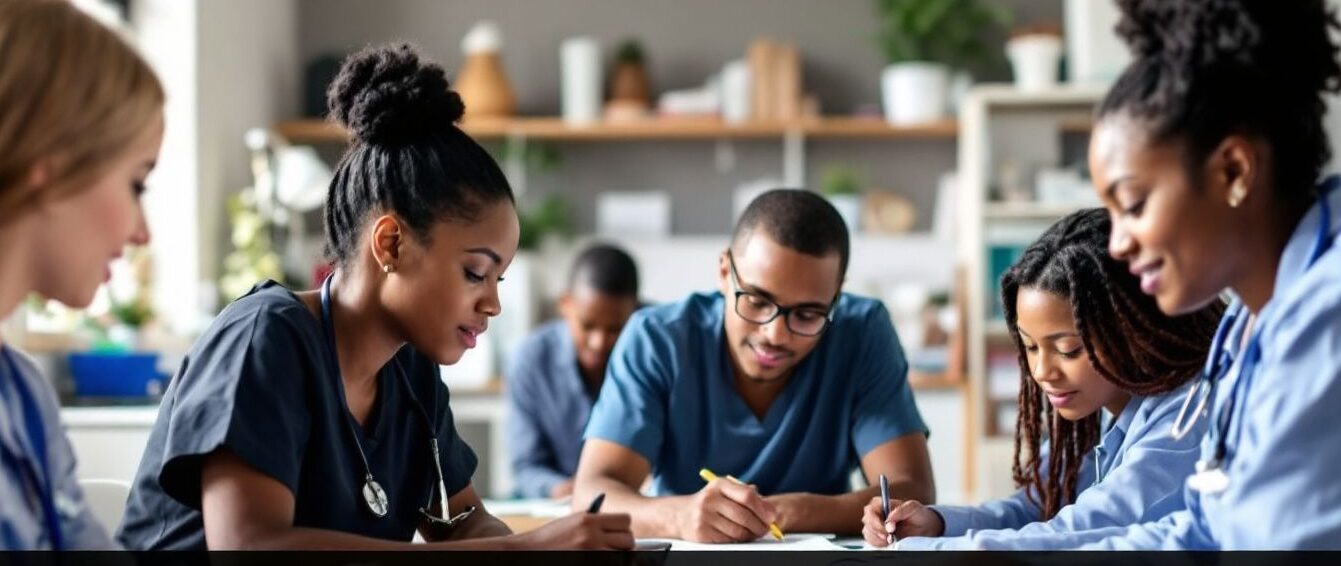 Nursing students at a top CRNA school in NC study together.