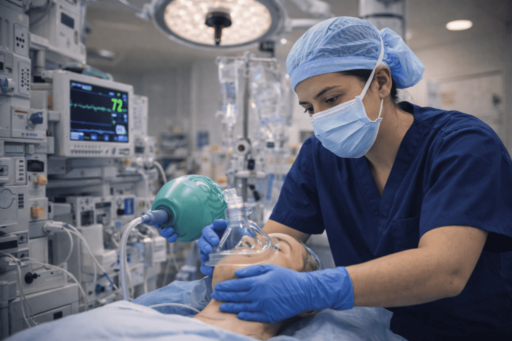 ohio state university crna student masking a patient going to sleep