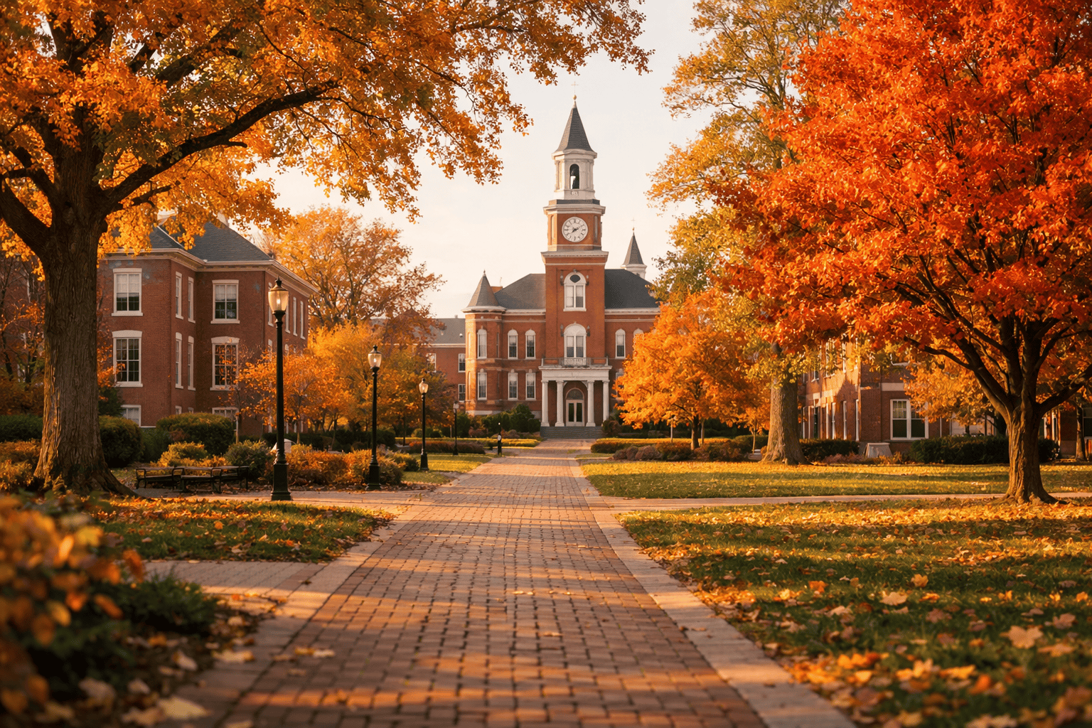 Otterbein University campus in Westerville, Ohio with autumn trees and the iconic Towers Hall — home of the Otterbein CRNA program closing June 2026
